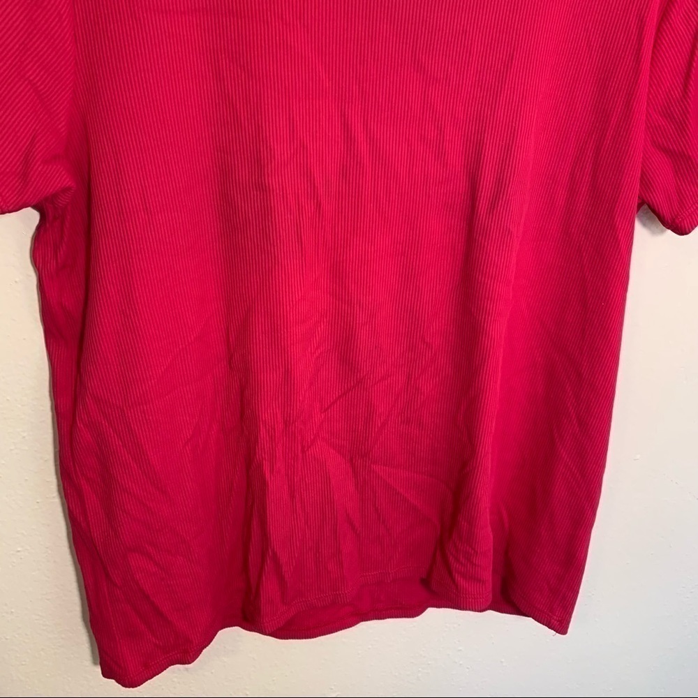 Liz Claiborne Collection Women's Size Large Short Sleeve Ribbed Top Bright Pink - Picture 4 of 6